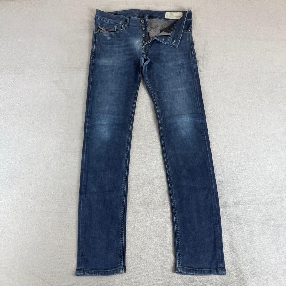 Diesel Sleenker-X Slim Skinny Jean Mens 32x32 Blue Stretch Distressed Button Fly